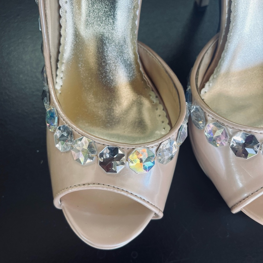Johnathan Kayne Cream Peep-Toe Heels with Crystal Embellishments - Picture 4 of 8